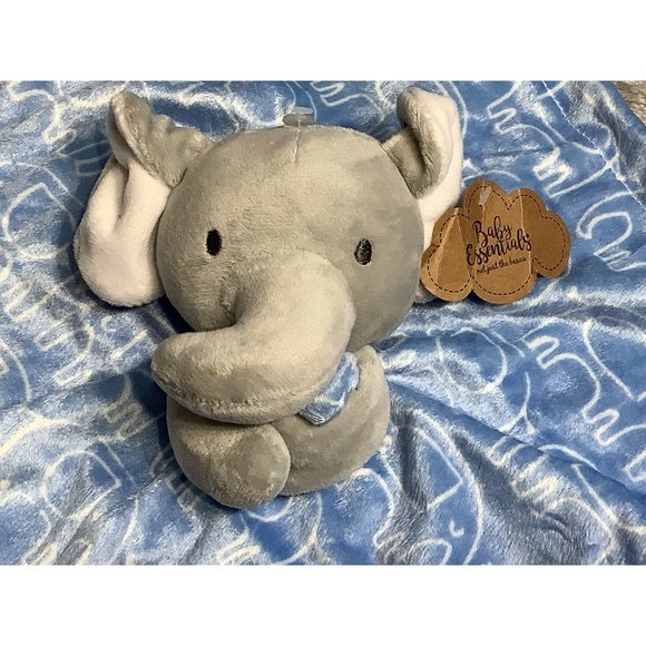 Baby Essentials Elephant Security Blanket Lovey Blue Grey White Elephant Design - Picture 6 of 6